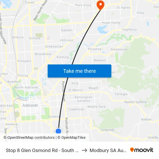 Stop 8 Glen Osmond Rd - South West side to Modbury SA Australia map