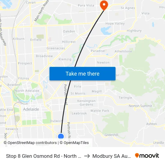 Stop 8 Glen Osmond Rd - North East side to Modbury SA Australia map