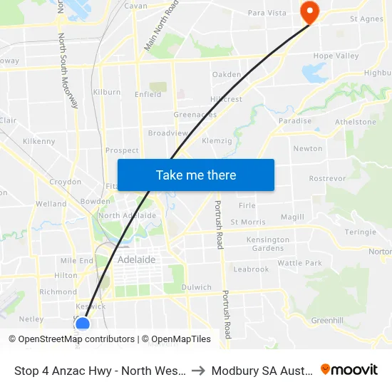 Stop 4 Anzac Hwy - North West side to Modbury SA Australia map