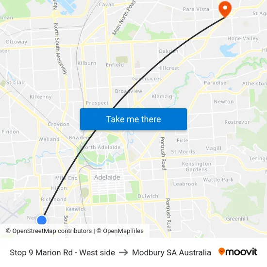 Stop 9 Marion Rd - West side to Modbury SA Australia map