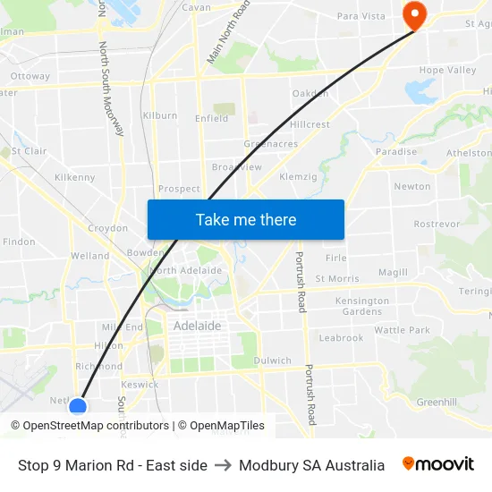 Stop 9 Marion Rd - East side to Modbury SA Australia map