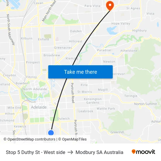 Stop 5 Duthy St - West side to Modbury SA Australia map