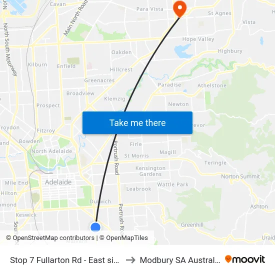 Stop 7 Fullarton Rd - East side to Modbury SA Australia map