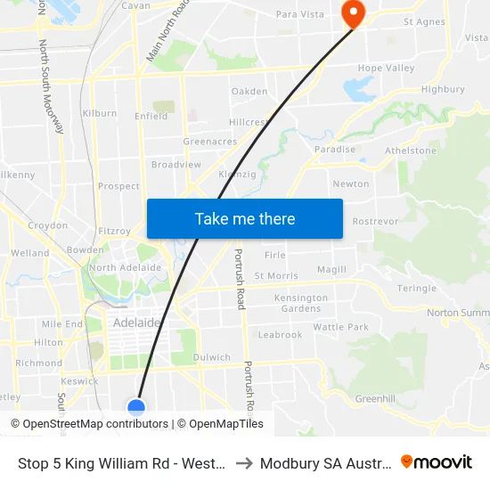 Stop 5 King William Rd - West side to Modbury SA Australia map