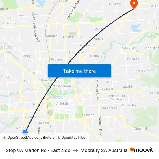 Stop 9A Marion Rd - East side to Modbury SA Australia map