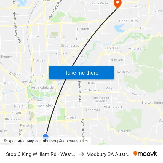 Stop 6 King William Rd - West side to Modbury SA Australia map