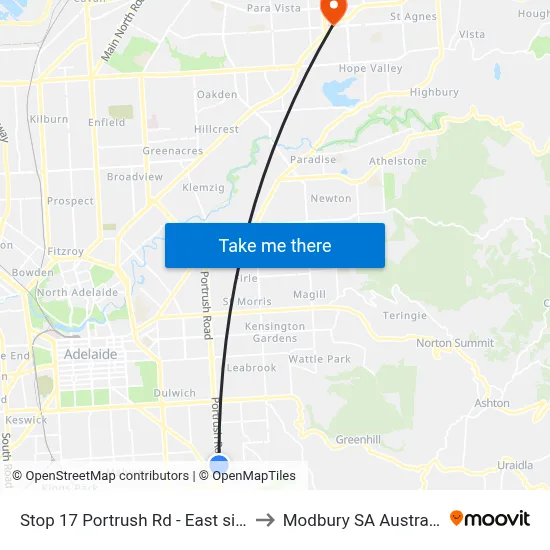 Stop 17 Portrush Rd - East side to Modbury SA Australia map