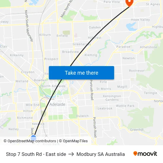 Stop 7 South Rd - East side to Modbury SA Australia map