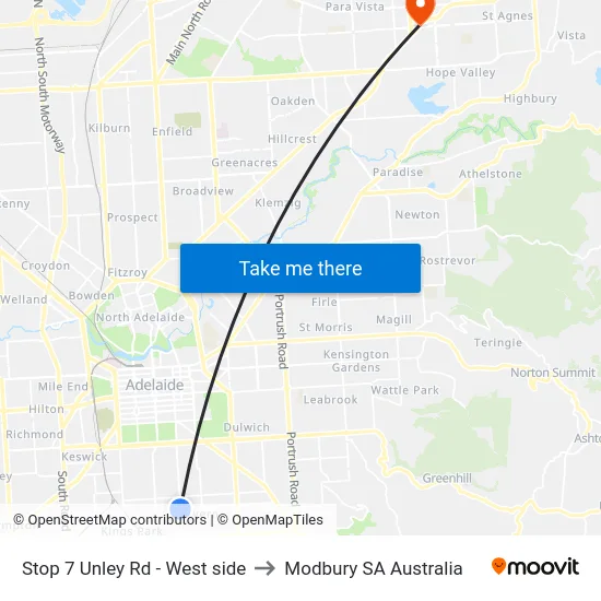 Stop 7 Unley Rd - West side to Modbury SA Australia map