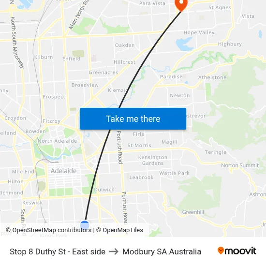 Stop 8 Duthy St - East side to Modbury SA Australia map