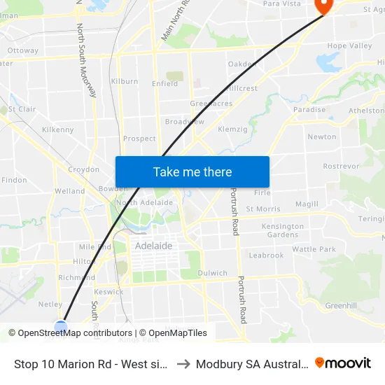 Stop 10 Marion Rd - West side to Modbury SA Australia map