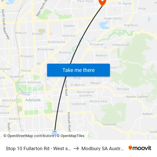 Stop 10 Fullarton Rd - West side to Modbury SA Australia map