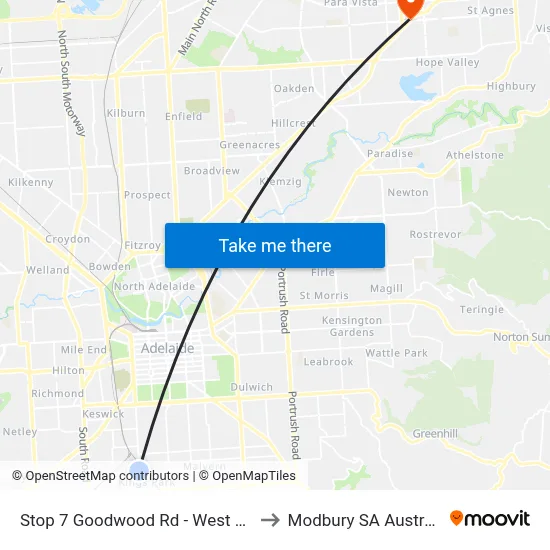 Stop 7 Goodwood Rd - West side to Modbury SA Australia map