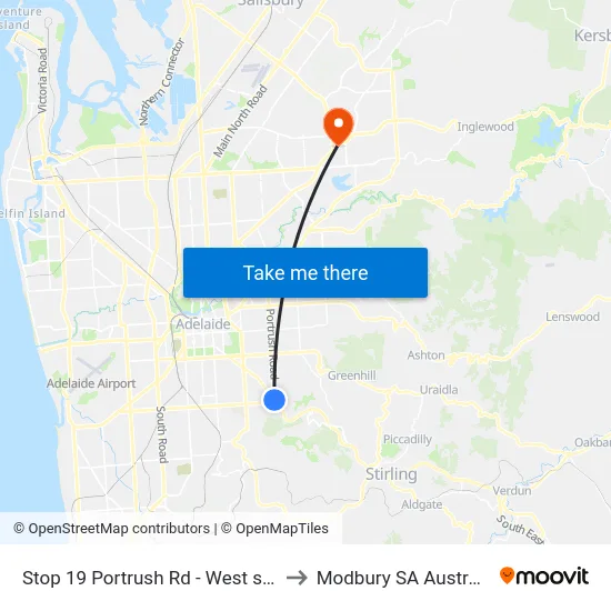 Stop 19 Portrush Rd - West side to Modbury SA Australia map