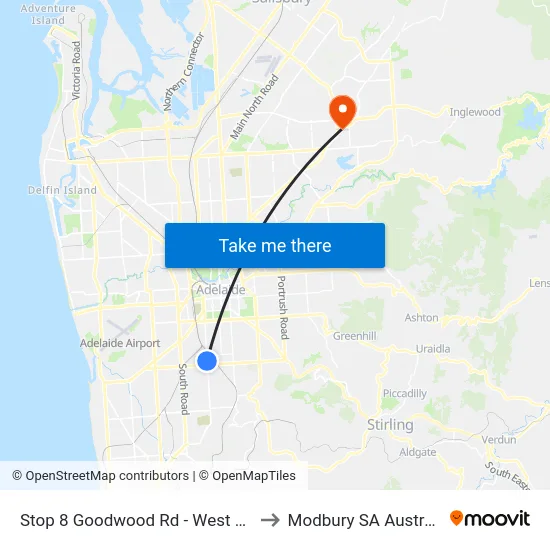 Stop 8 Goodwood Rd - West side to Modbury SA Australia map