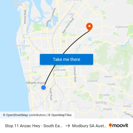 Stop 11 Anzac Hwy - South East side to Modbury SA Australia map