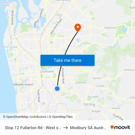 Stop 12 Fullarton Rd - West side to Modbury SA Australia map