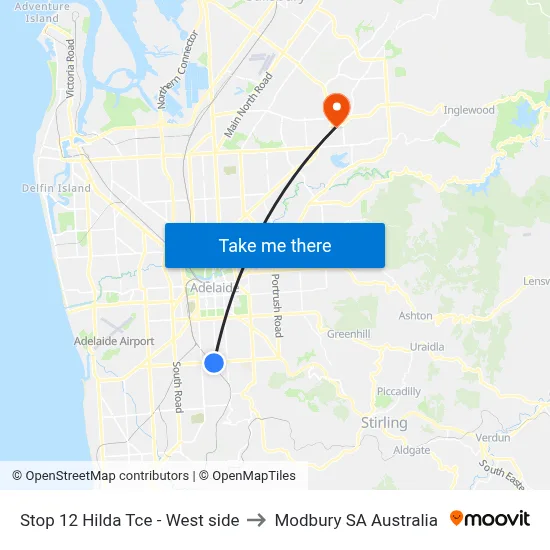 Stop 12 Hilda Tce - West side to Modbury SA Australia map
