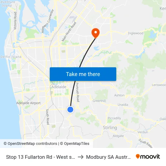 Stop 13 Fullarton Rd - West side to Modbury SA Australia map