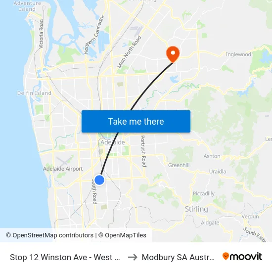 Stop 12 Winston Ave - West side to Modbury SA Australia map