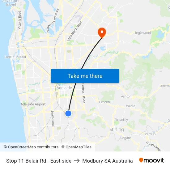 Stop 11 Belair Rd - East side to Modbury SA Australia map