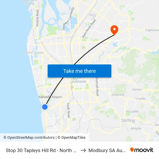 Stop 30 Tapleys Hill Rd - North East side to Modbury SA Australia map