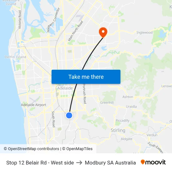 Stop 12 Belair Rd - West side to Modbury SA Australia map