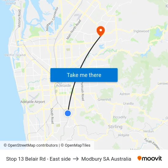 Stop 13 Belair Rd - East side to Modbury SA Australia map