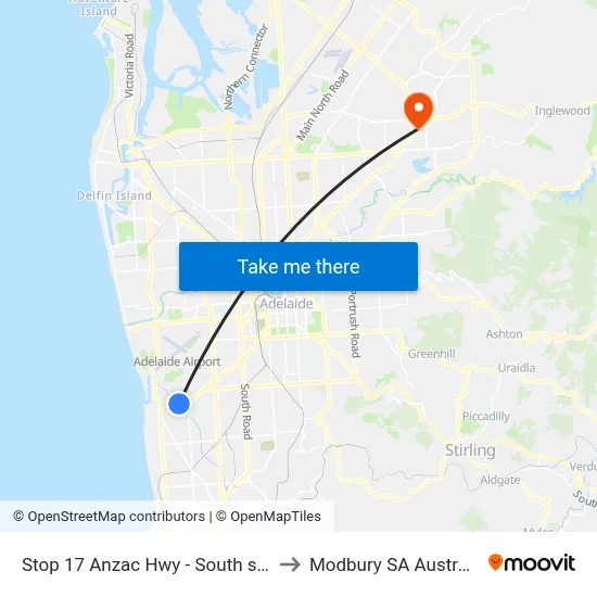 Stop 17 Anzac Hwy - South side to Modbury SA Australia map