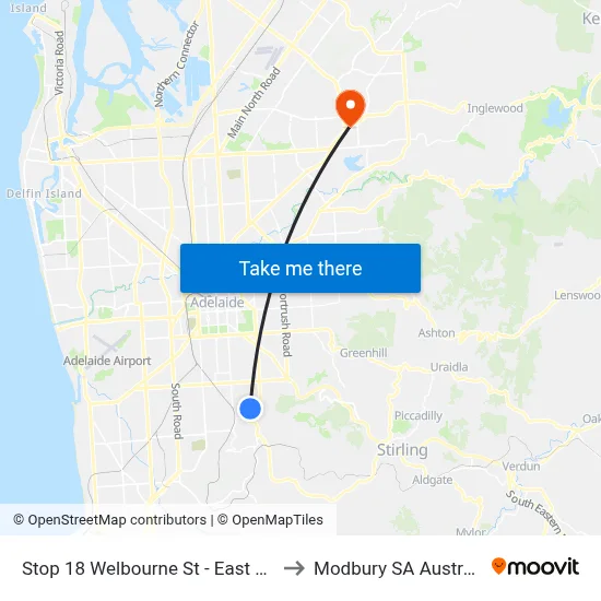 Stop 18 Welbourne St - East side to Modbury SA Australia map