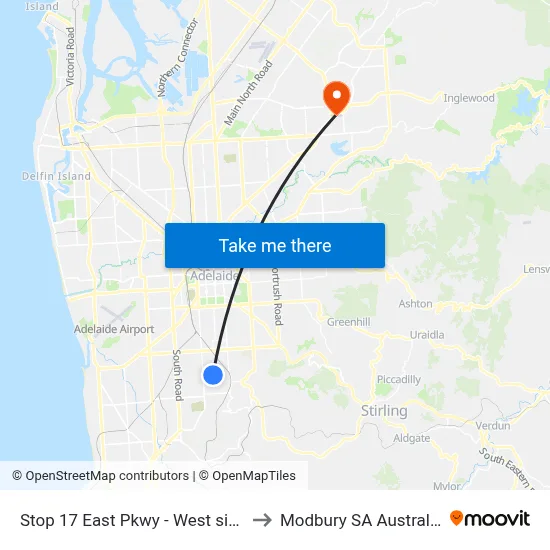 Stop 17 East Pkwy - West side to Modbury SA Australia map