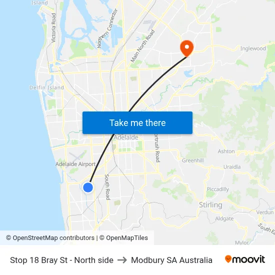 Stop 18 Bray St - North side to Modbury SA Australia map