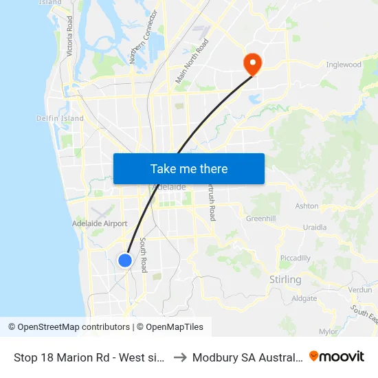 Stop 18 Marion Rd - West side to Modbury SA Australia map