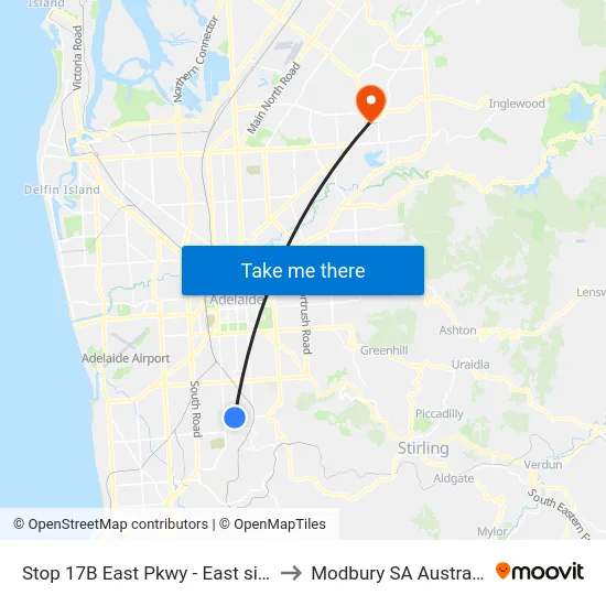 Stop 17B East Pkwy - East side to Modbury SA Australia map