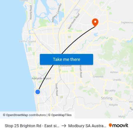 Stop 25 Brighton Rd - East side to Modbury SA Australia map