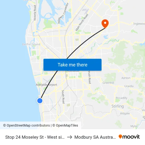 Stop 24 Moseley St - West side to Modbury SA Australia map