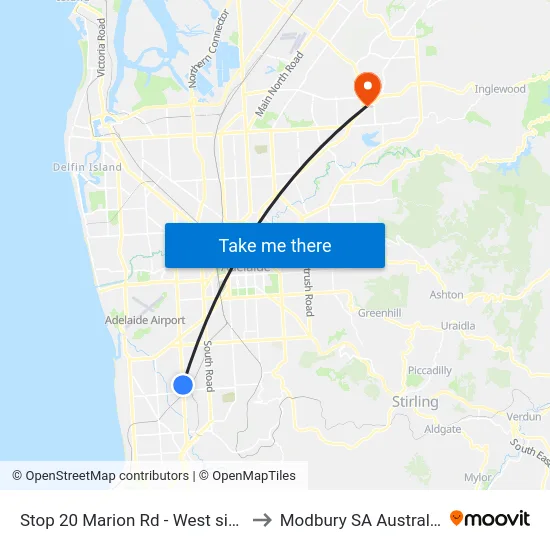 Stop 20 Marion Rd - West side to Modbury SA Australia map