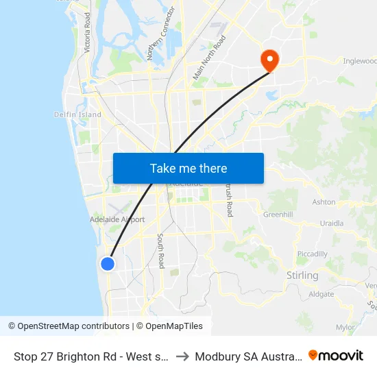 Stop 27 Brighton Rd - West side to Modbury SA Australia map