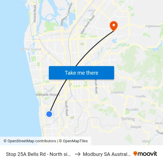 Stop 25A Bells Rd - North side to Modbury SA Australia map
