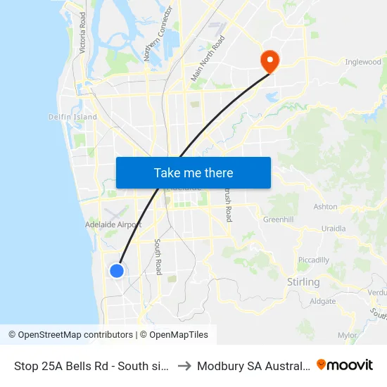 Stop 25A Bells Rd - South side to Modbury SA Australia map