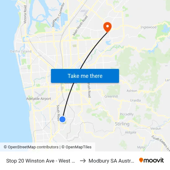 Stop 20 Winston Ave - West side to Modbury SA Australia map