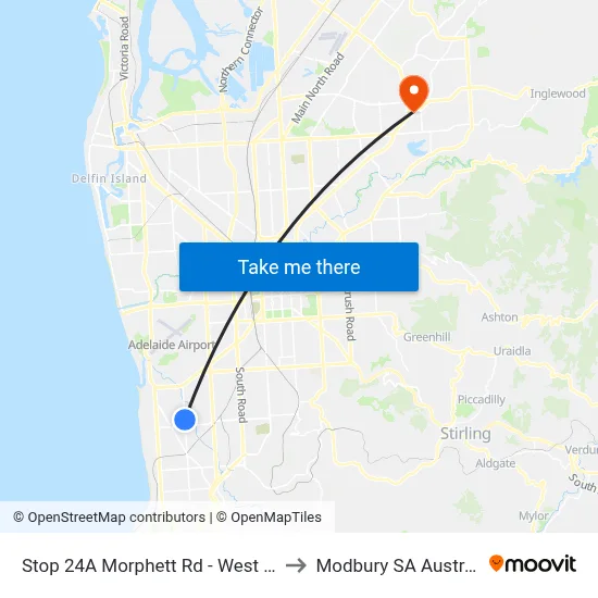 Stop 24A Morphett Rd - West side to Modbury SA Australia map