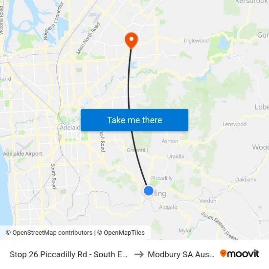 Stop 26 Piccadilly Rd - South East side to Modbury SA Australia map