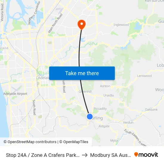 Stop 24A / Zone A Crafers Park N Ride to Modbury SA Australia map