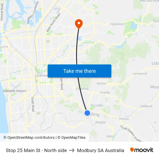 Stop 25 Main St - North side to Modbury SA Australia map