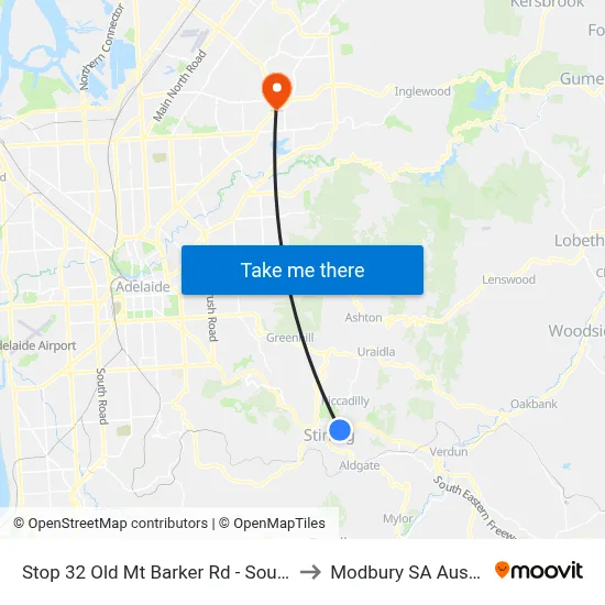 Stop 32 Old Mt Barker Rd - South side to Modbury SA Australia map