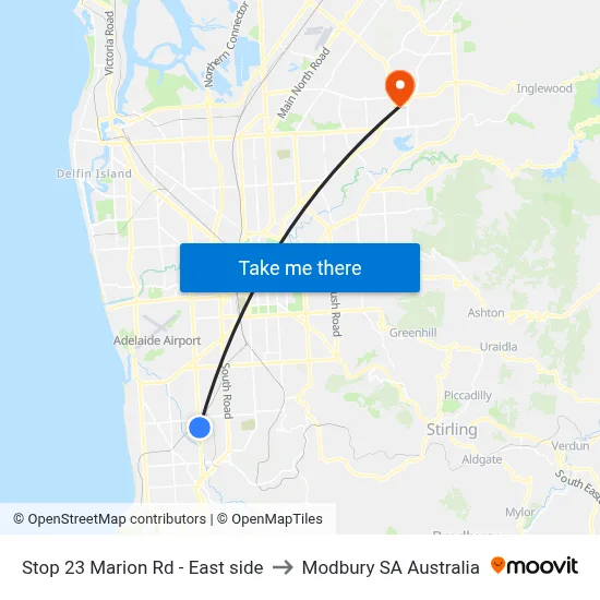 Stop 23 Marion Rd - East side to Modbury SA Australia map
