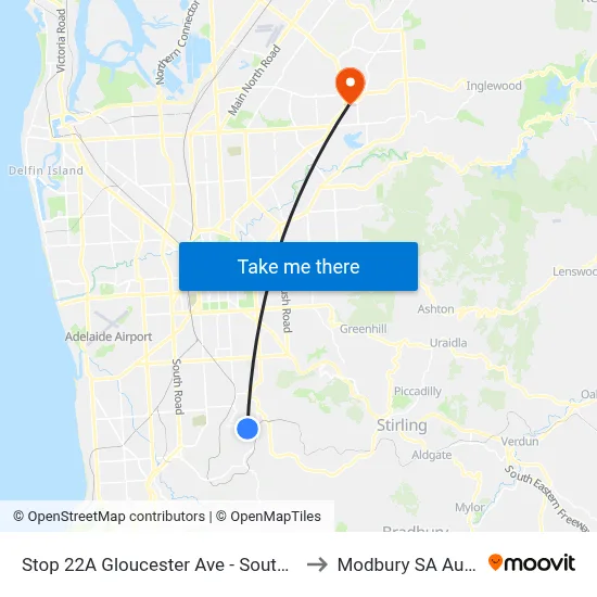 Stop 22A Gloucester Ave - South East side to Modbury SA Australia map
