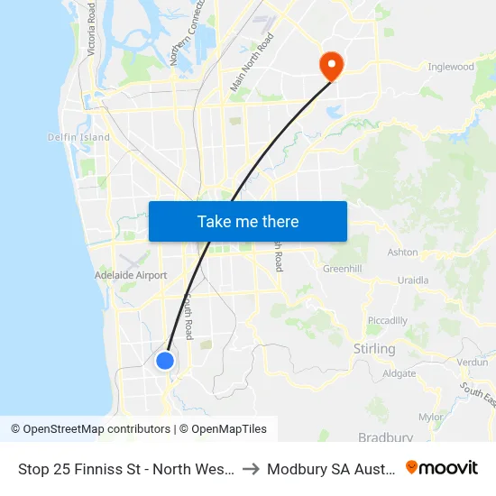Stop 25 Finniss St - North West side to Modbury SA Australia map