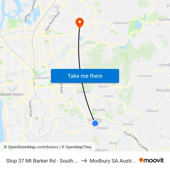 Stop 37 Mt Barker Rd - South side to Modbury SA Australia map